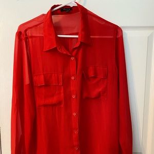 Sheet red button down shirt